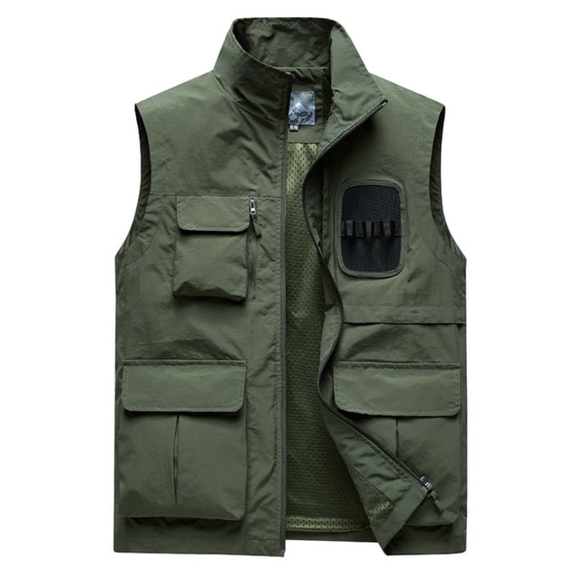 Birdeem Mens Work Clothes Jacket Solid Color Stand Collar Multiple Pockets Outdoor Sports Photography Leisure Coat