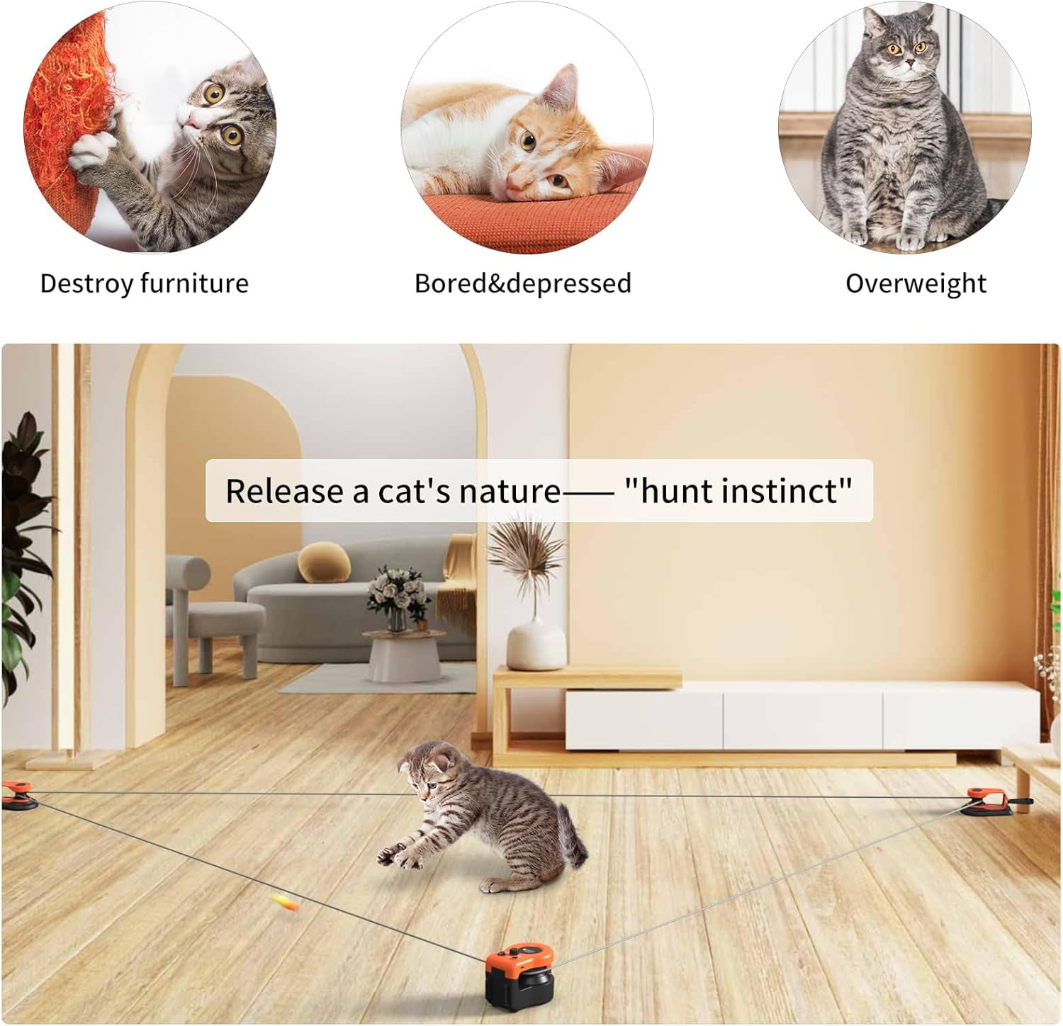 URRU Interactive Cat Toy for Indoor Cats,Automatic Teaser Cat Toy, 2 Control Mode & Mice Sound,Auto/RC Diy Cat Mouse Hunting Toy for Chase Hunt Weight Loss,Gifts for Cat Lovers-Orange