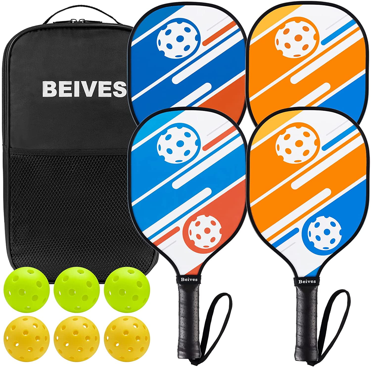 BEIVES Pickleball Paddles Set, Multicolor Basswood Pickle Ball Set 10oz