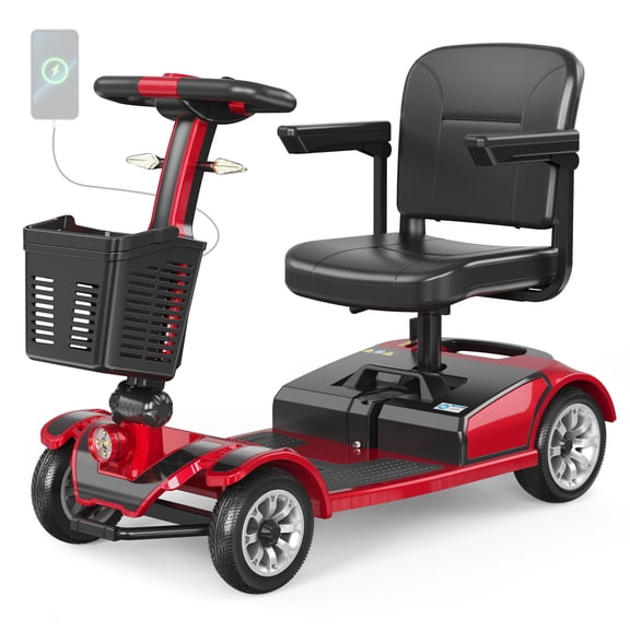 BoVellt Foldable Four Wheel Mobility Scooter for Elderly Removable Battery Long Range Electric Scooter Adjustable Swivel Seat Anti Explosion Solid Tires Heavy Duty Mobility Aid for Seniors
