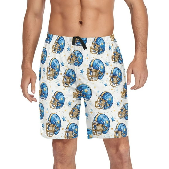 Men's Pajama Shorts Bottoms with Pockets Soft Lightweight Lounge Sleep Wear Football Helmet with Star