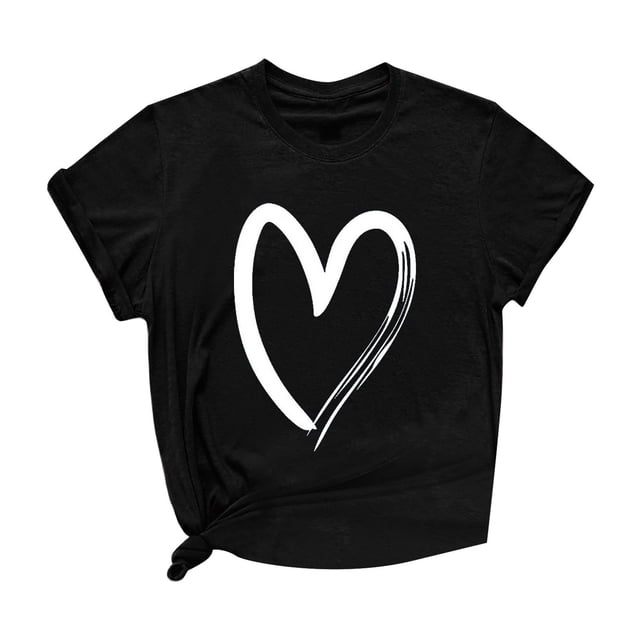 Besolor Tunique d'Été pour Femmes Imprimé Cœur Col Rond Manches Courtes T-Shirts Décontractés Blouse Ample pour Sortir