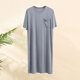 thumbnail image 1 of Batas de hombre, camisón de cuello redondo, manga larga, largo hasta la rodilla, agrandado, suave y cómodo, para colgar hacia abajo, color sólido, camisón de hombre, bata de dormir para hombre, 1 of 9