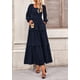 thumbnail image 3 of Vestido PRETTYGARDEN Maxi con Mangas Largas Fruncidas Azul Marino XXL, 3 of 8