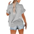 thumbnail image 4 of Scyoekwg Summer Tops for Women 2025 Button Down Shirts Women Casual Short Sleeve Linen Lapel T Shirts Plain Loose Tees Trendy Dressy for Leggings Gray XXXXL, 4 of 7