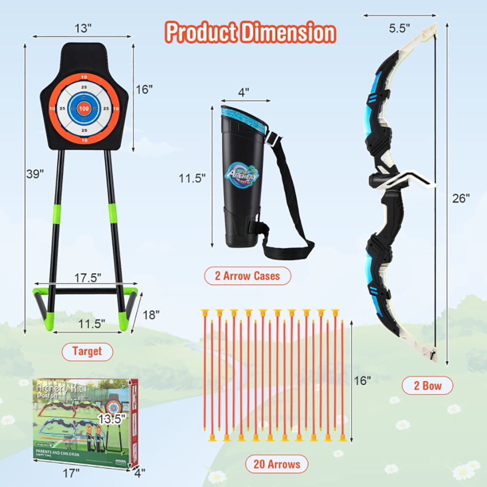 Yardi Yard Youth Archery Bow Set with LED Light Up Bow and 20 Suction Cup Arrows for Kids, Bow and Arrow Archery Toy for Kids