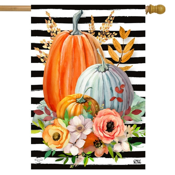Briarwood Lane Striped Pumpkins Autumn House Flag