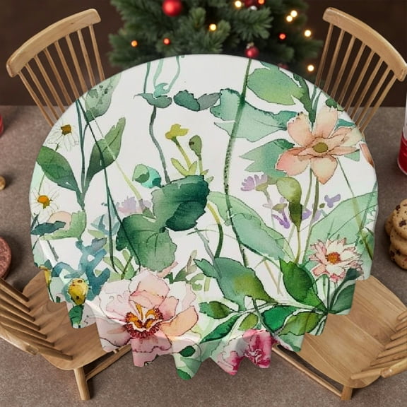 RKSupls Watercolor Garden Blooms Round Tablecloth, Machine-Made - Polyester Tablecloths  Soft, Wedding, Party, Home Dining