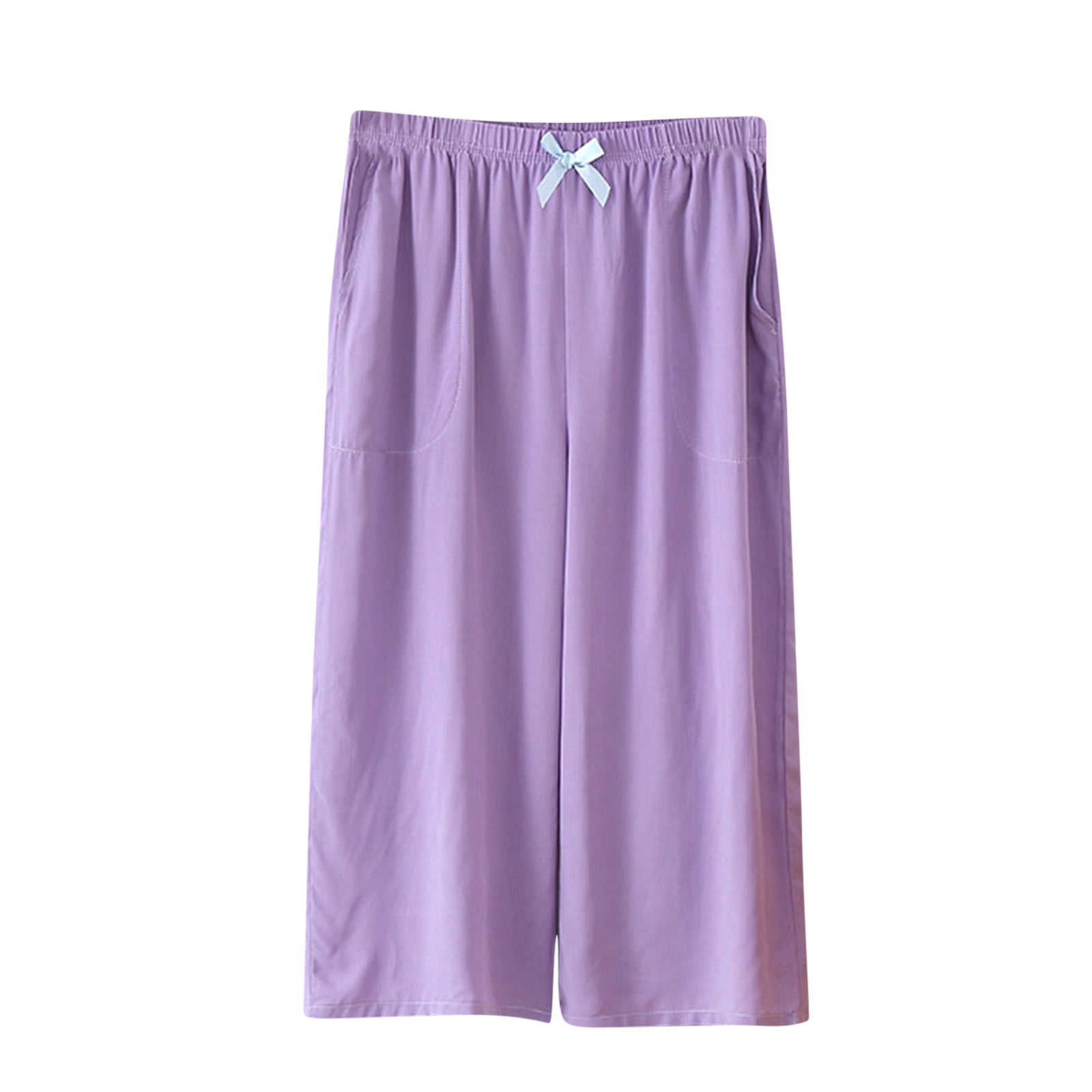 Women's Capri Pajama Pants Lounge Causal Summer Bottoms Baggy Comfy Wide  Leg Cropped Sleep Pants with Pockets 