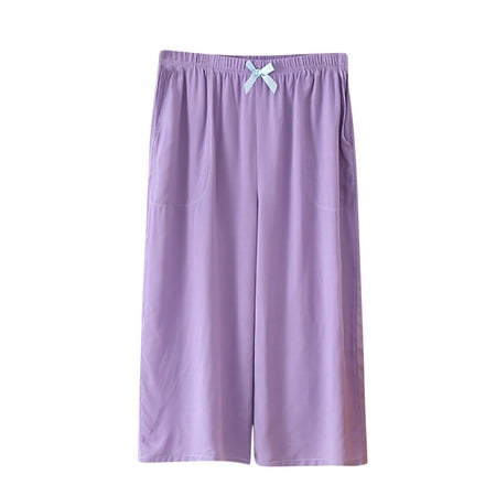 

Women s Capri Pajama Pants Lounge Causal Summer Bottoms Baggy Comfy Wide Leg Cropped Sleep Pants with Pockets