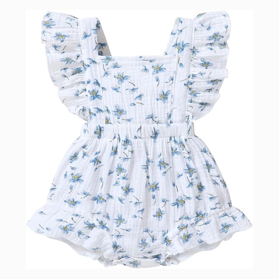 Younger Tree Baby Girl Romper Summer Toddler Casual Ruffled Sleeveless Cotton Overalls Clothes for 3-6 Months