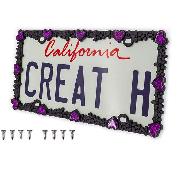 Creathome 3D Shining Daisy Heart License Plate Frame from Pure Zinc Alloy Metal Perfect Plate Holder, Matt Black