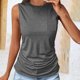 thumbnail image 5 of Blusas para las Mujeres Casual Verano Color Sólido Cuello Redondo Bolsillo sin Mangas Tanque Blusa, Poliéster Casual Top, Lavado de Manos, 5 of 6