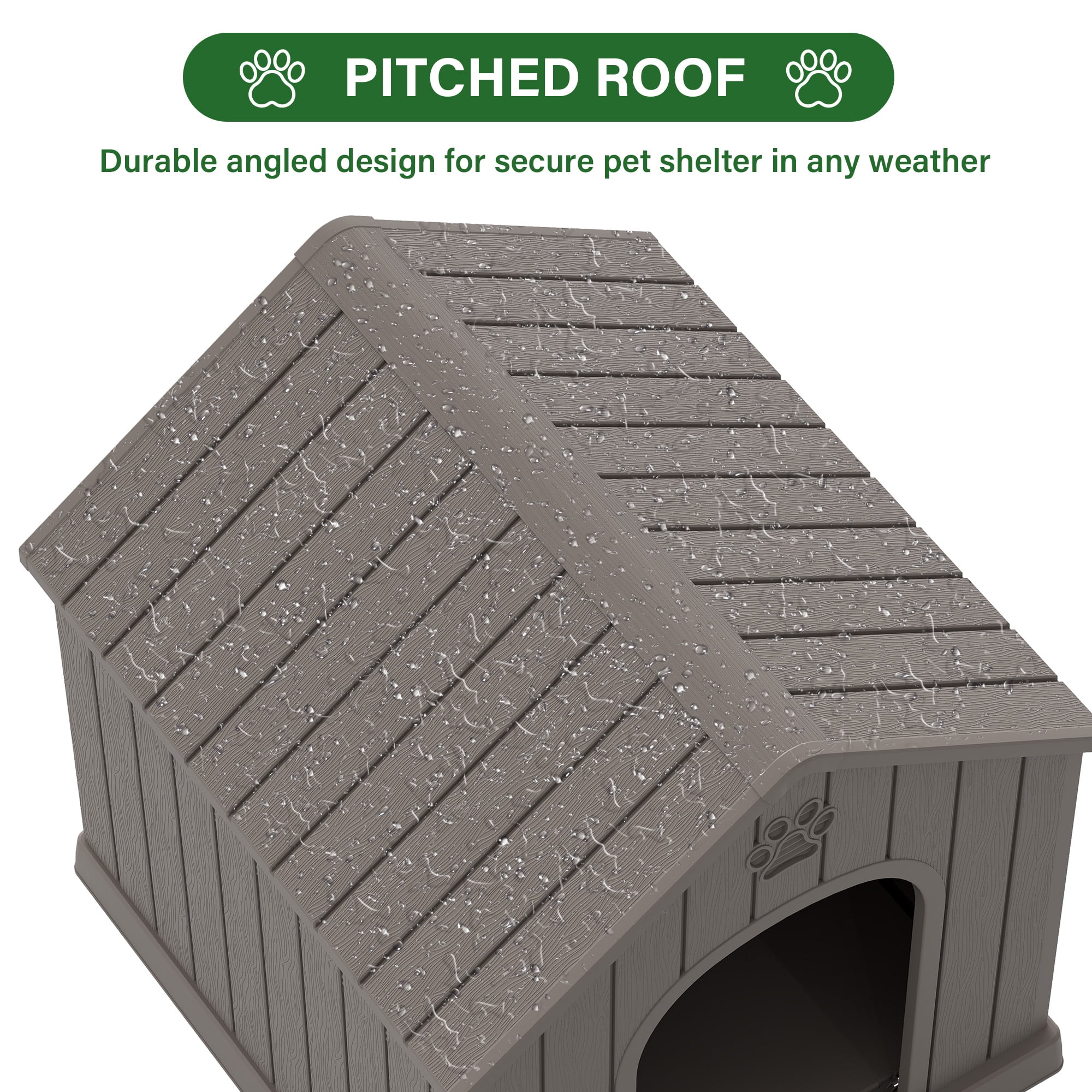 Nihsuao Dog House for Medium Large Dogs, Durable PP Waterproof Outdoor & Indoor Dog Shelter with Air Vents, Elevated Floor, Easy Clean and Assemble, Gray (36.2"L×38"W×38"H)