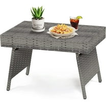 ZOPan Wicker Table Patio Outdoor Poolside Garden Lawn Bistro Foldable Portable Leisure Standing Coffee Side Table, Grey