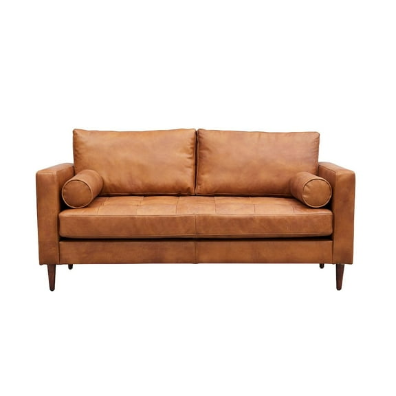 Crafters and Weavers Alamo Contemporary Italian Leather Loveseat in Light Brown