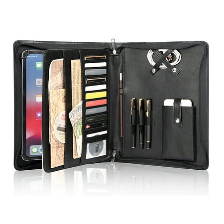 AZXCG Portfolio A5 Padfolio, Vegan Leather Legal Pad Holder for Men, Resume Paper Organizer for Interview, Black, Small Business Essentials, Gift for Graduation, for iPad Pro 10.5