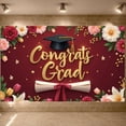 thumbnail image 1 of Gold Glitter Lettering Graduation Banner Floral Decor Grad Party Backdrop Maroon Background Star Accents Academic Background for Graduation Ceremony College Graduation Grad Party, 1 of 5