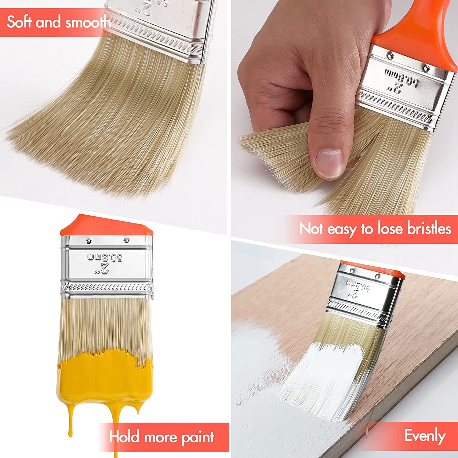 ValueMax Utility Paint Brushes Set 7-Pack, Includes Flat/ Angled Paint Brushes, Small Paintbrush, Birch Wood Handle, Thick Bristle, House Paint V004900A