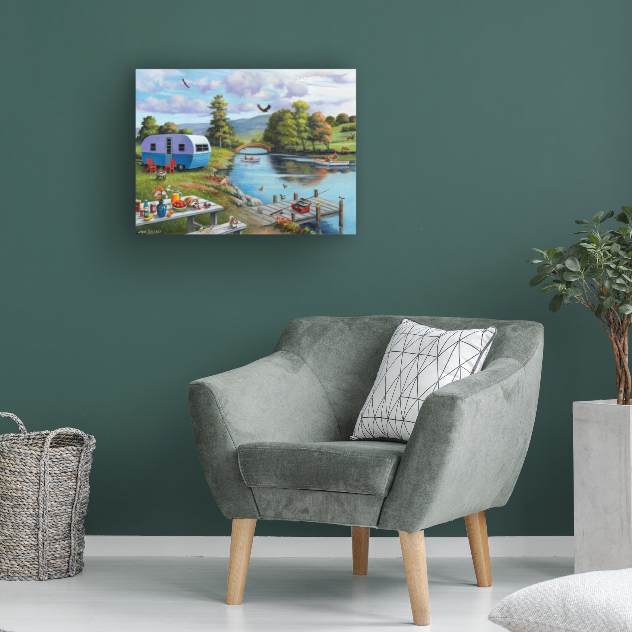 Canvas Wall Art - John Zaccheo 'Fishing on the River' Wall Art for Living Room, Bedroom, or Office Décor by Trademark Fine Art - 32 x 24 Inches