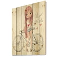 thumbnail image 2 of Designart 'Young Woman With Bicycle' Children's Art Print on Natural Pine Wood, 2 of 5