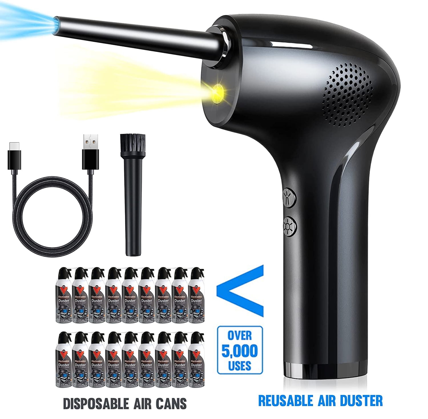 NIFFPD Compressed Air Duster, 2Speed Adjust, Reusable, 45000RPM Blower