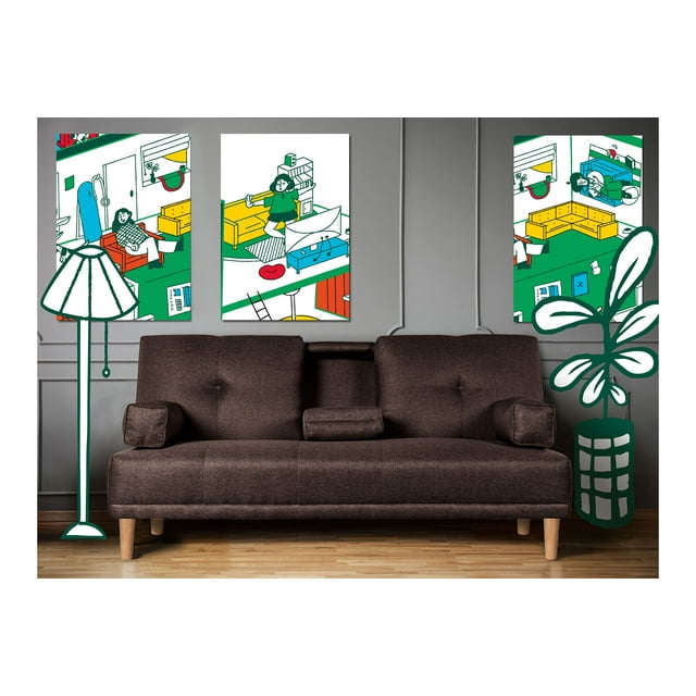 Sofá Cama De Lino Chocolate Modelo Coffey Makora Con Portavasos