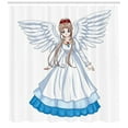 thumbnail image 3 of Anime Shower Curtain, Cartoon Illustration of Cute Angel Wings and Flowers Fairytale Japanese Manga Print, Fabric Bathroom Set with Hooks, 69W X 84L Inches Extra Long, White Blue, by Ambesonne, 3 of 3