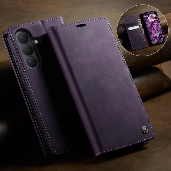 Poweltek Magnetic Wallet Case for Samsung Galaxy S26, Shockproof with RFID Blocking Card Holder PU Leather Flip Cover with Stand, Purple