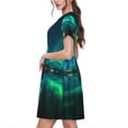thumbnail image 2 of Naloa Northern Lights Print Womens Summer A-Line Dress with Pockets,Short Sleeve Dresses,Flowy Beach Swing Dress for Vacation Travel, 2 of 6