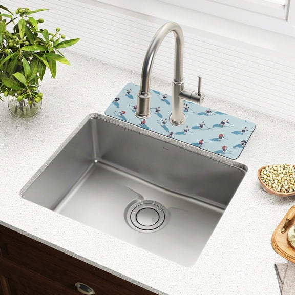 Yayeee Faucet Mat for Kitchen Sink 14.7" Diatomite Long Splash Guard Pad, Blue Ice Hockey