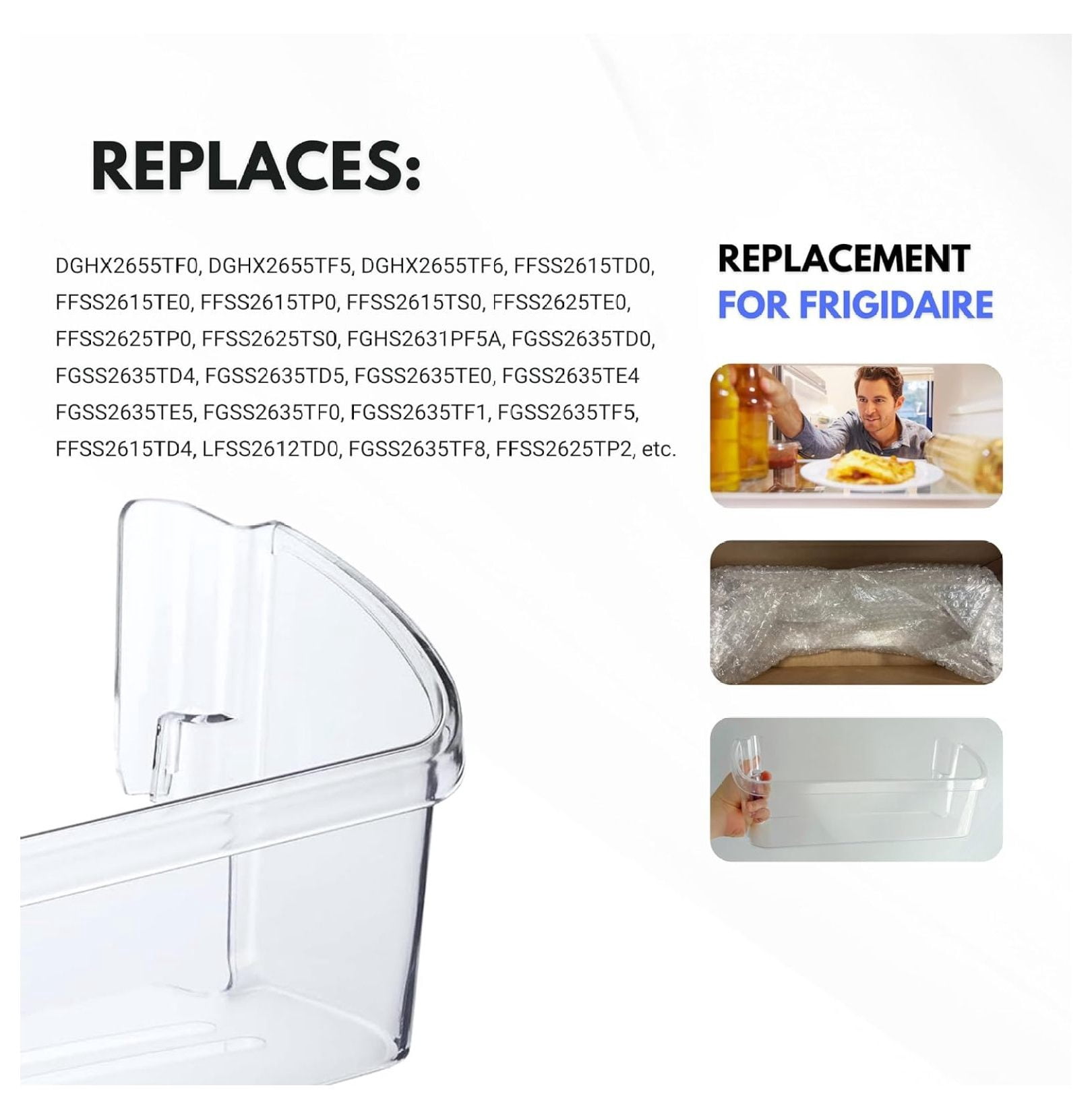 Refrigerator Lower Door Shelf Bin Replacement Part Clear Plastic for Kitchen Fridge Storage Organization Accessory