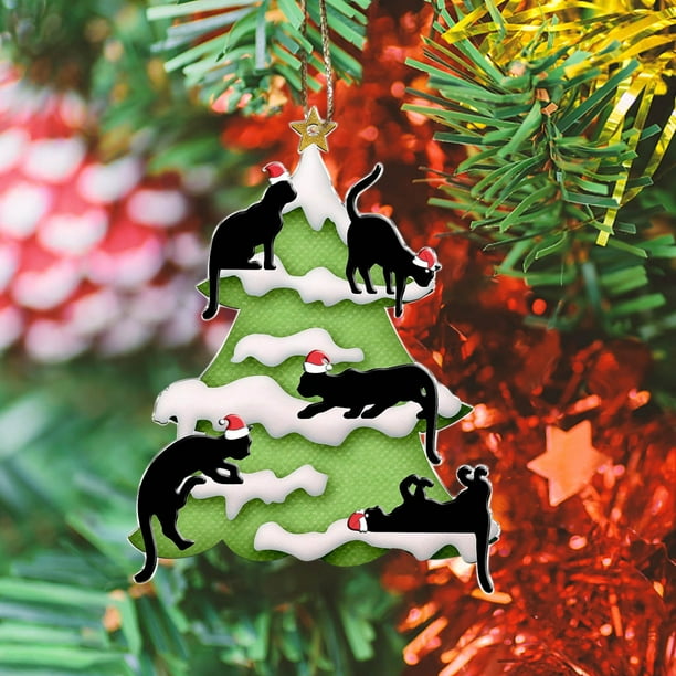pstuiky Colgante de árbol de Navidad con forma de gato diseño exagerado para árbol de Navidad coche adorno artesanal de acrílico