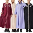 thumbnail image 4 of Mercatoo Girls Muslim Abaya Embroidery Hooded Long Sleeve Islami1 Ramadan Prayer Dress Kids Elegant Full Length Kaftan Robes, 4 of 8