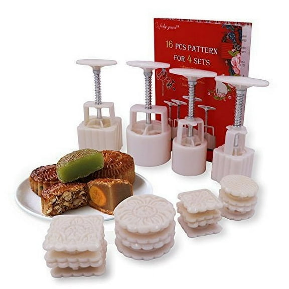 16 Pcs Moon Cake Stamps for 4 Sets,Lucky Gourd Mid Autumn Festival DIY Mooncake Mold,50g / 100g (White)