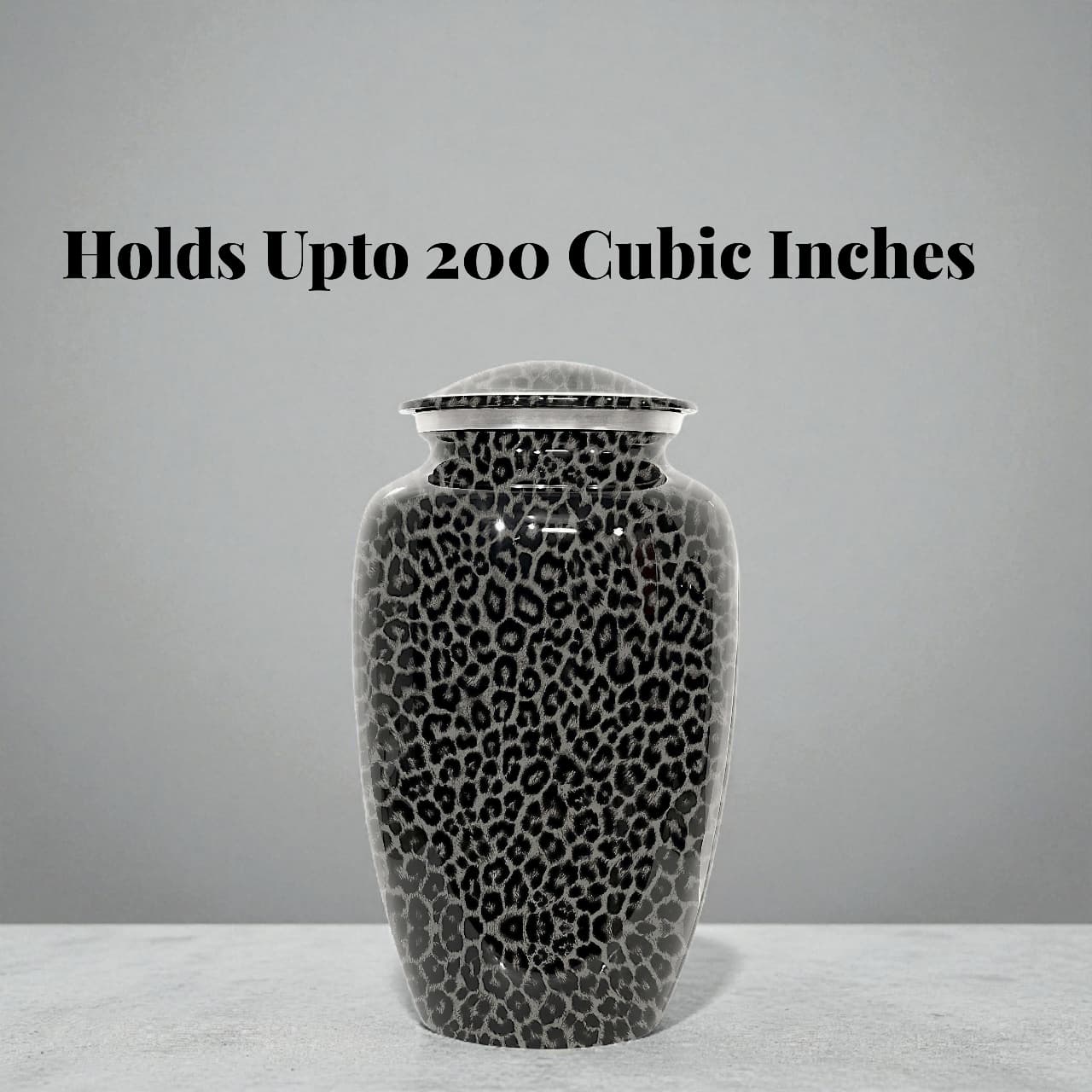 Elegant Cremation Urn For Human Ashes,  Adult Size Urn For Ashes, Grey Leopard Print Pattern, Holds Upto 200 cubic Ashes, With Velvet Bag