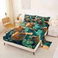 thumbnail image 2 of Erosebridal Cartoon Capybara Full Size Sheets for Kid, Blossoms Flower Bed Sheets, Green, 4-Piece, 2 of 5