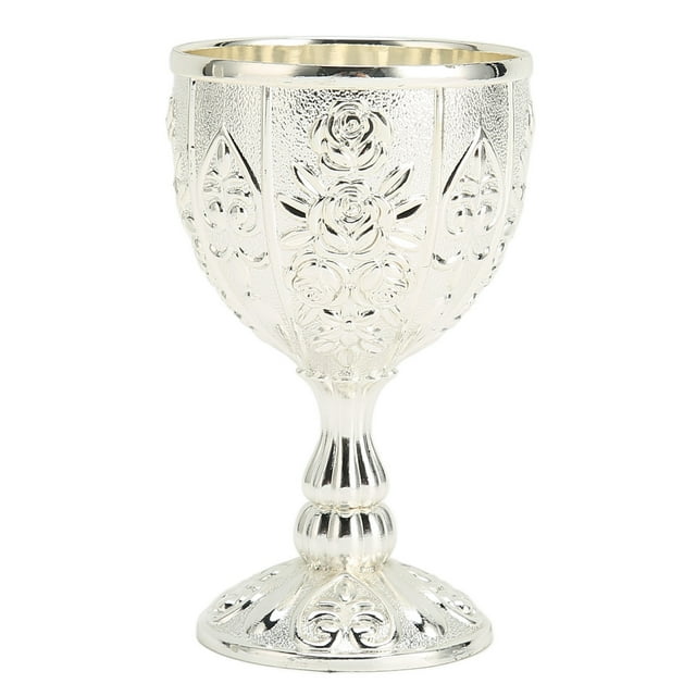 Copa de vino de metal en relieve con diseño de flores vintage, detalles exquisitos, copa de vino de metal para decoración del hogar, regalos plateados