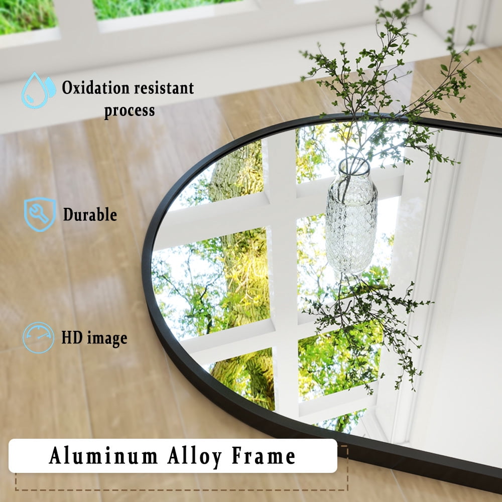 Anyrose 27"x72" Full Length Mirror with Arch-Top Standing Mirror Wall Mounted, Black