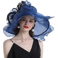 thumbnail image 3 of Women Hats Organza Butterfly Decoration Wide Brim Occasion Event Derby Church Dress Sun Hat, 3 of 5