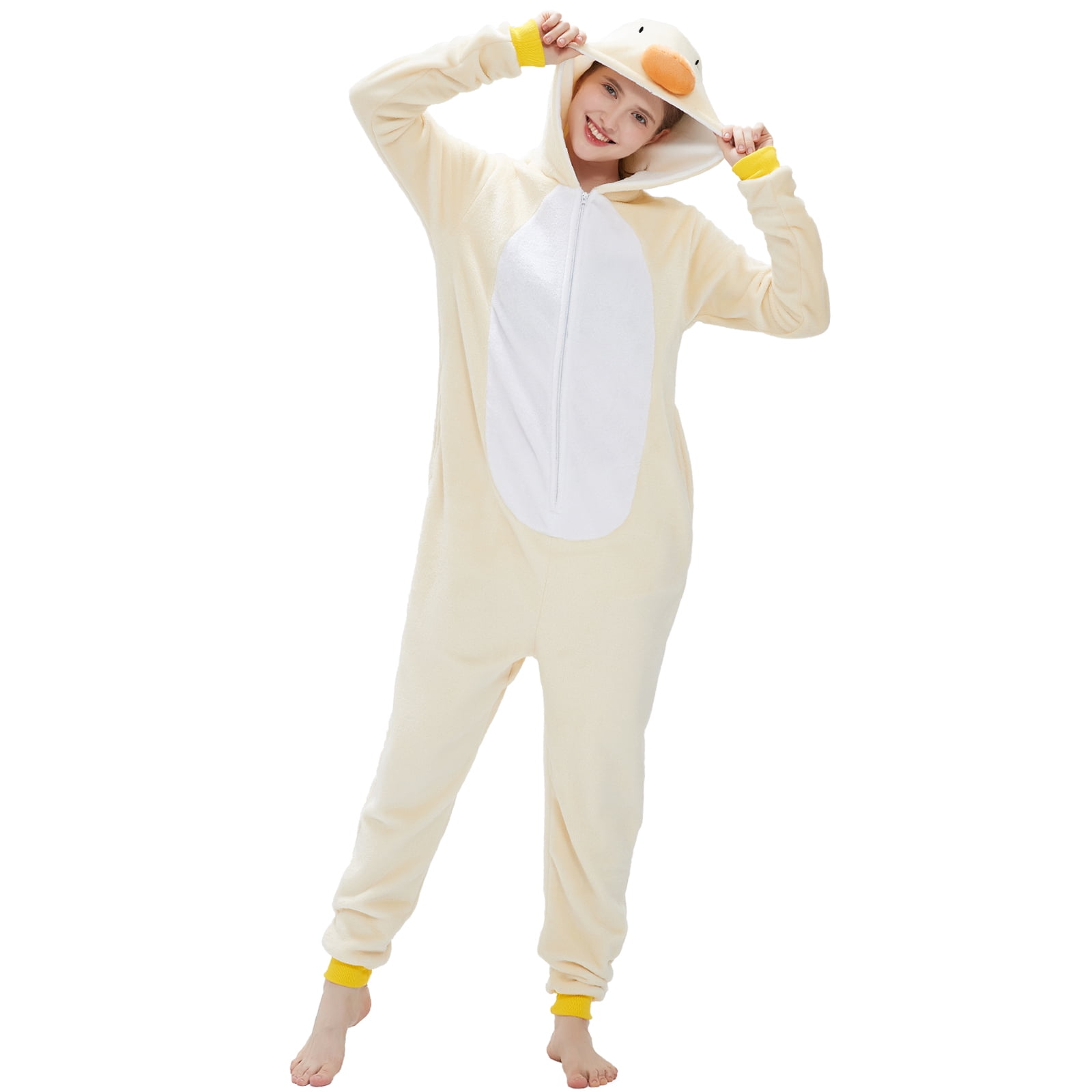SWEETXIN Adult Halloween One-Piece Pajamas Duck Cosplay Costume Suit for Women and Men SizeL