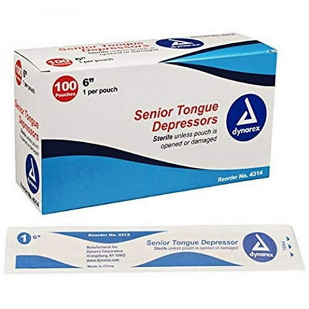 Dynarex Senior Tongue Depressor, 6 x 3/4 Inch, Cut-polished Smooth Edge, Sterile, 100 Count