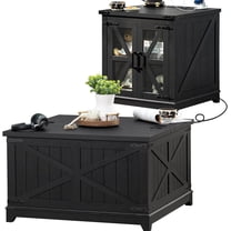 Joaxswe 2-Piece Coffee Table Set with Rectangular Coffee Table and End Table, X-shape Design Furniture for Living Room, Black