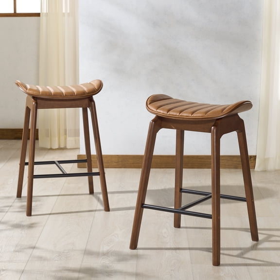 Safavieh Couture Elline Saddle Backless Counter Stool, Walnut/Brown (Set of 2)