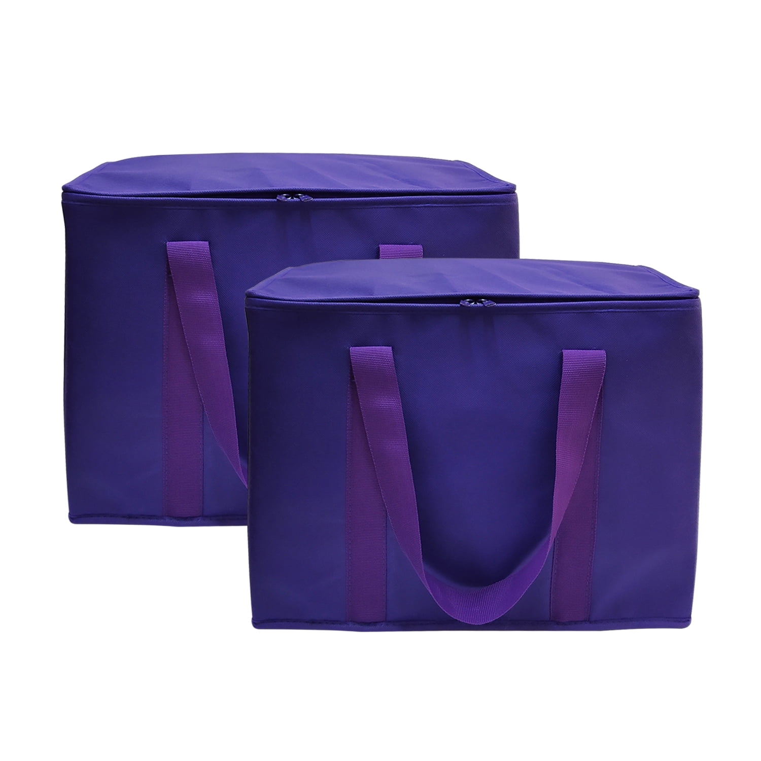 Yalin Set of 2 Large Insulated Collapsible Cooler Bags with Durable Dual Zipper Closure,Reusable Grocery Shopping Bags Keep Food Hot or Cold,Ideal for Instacart,Grocery Transport (Purple)