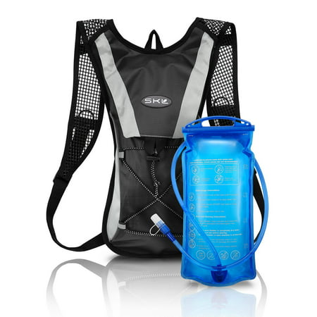 SKL Hydration Pack Water Backpack with Water Bladder 2L BPA Free Hydration Backpack for Running Cycling Biking Hiking Climbing Skiing Hunting Pouch (Black Luxury Kit) Black Upgrade Luxury