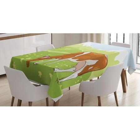 

Cattle Tablecloth Stylized Sketch Cow Eating Grass on the Alpine Meadow with Nature Forest Background Rectangular Table Cover for Dining Room Kitchen 60 X 84 Inches Multicolor by Ambesonne