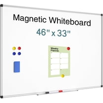Magnetic Dry Erase Whiteboard - 46 x 33 Inch White Board - 4 x 3 Large Wall-Mounted Board with Silver Aluminum Frame, 1 Magnetic Eraser, 2 Pens, Detachable Marker Tray, 6 Magnets