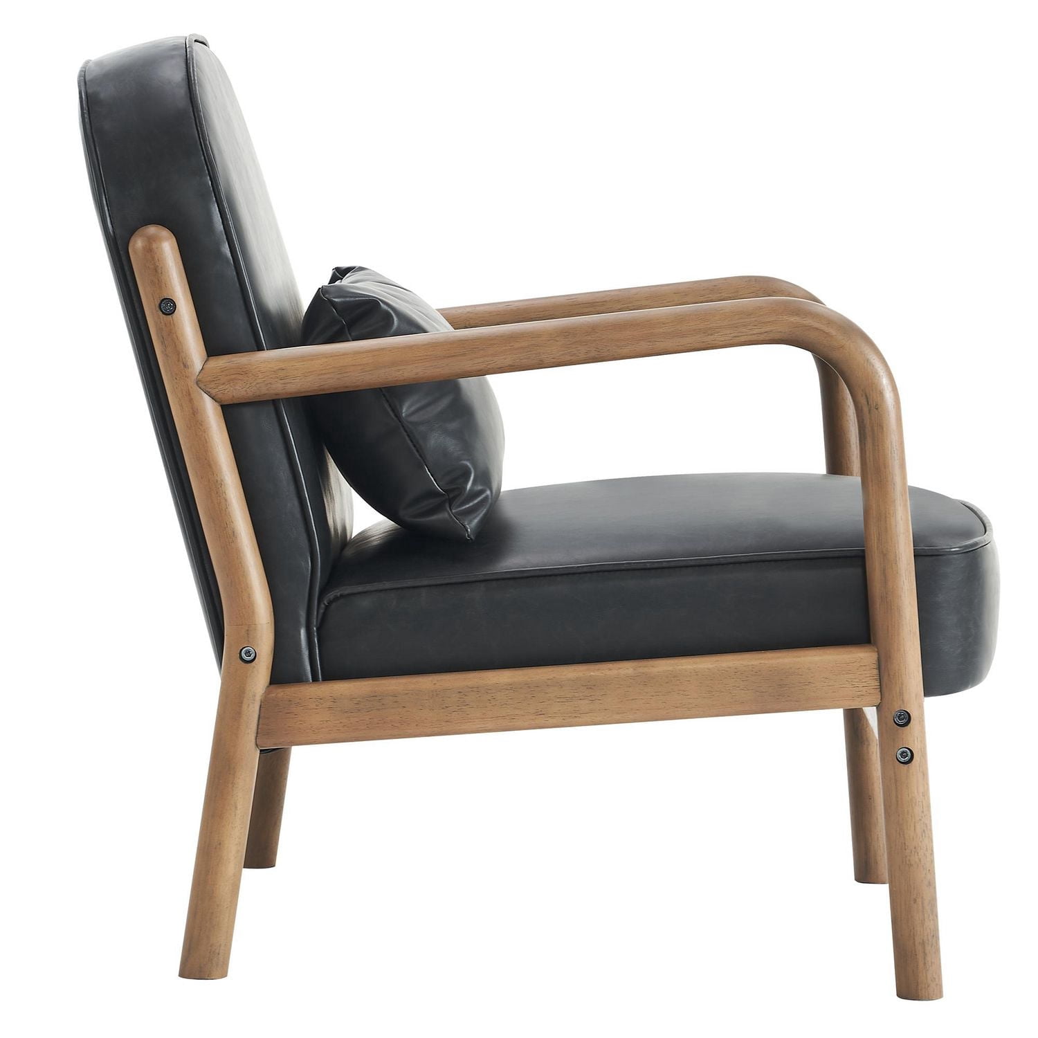 Mid-Century Modern Faux Leather & Solid Wood Accent Chair, Faux Leather - Black & Walnut