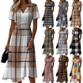 thumbnail image 4 of Minjewel Women's Gingham Shift Dress with Plaid V-Neck - Short Sleeve Summer Dress, Loose Flowy Beach Party Outfit, Preppy Comfy Vacation Mini Dress,Pink,L, 4 of 6